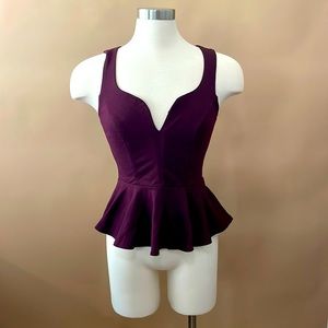 MYSTIC Burgundy Peplum Top Size Small Sweetheart Neckline Flowy Hem